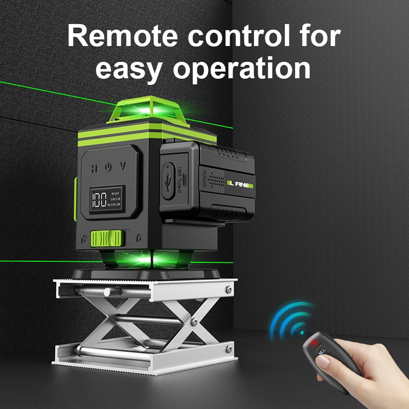 LFINE Self-Leveling Laser Level HD Power Display Nivel Laser 4D 16 Lines Laser 360° with Telecontrol and Base Construction Tools