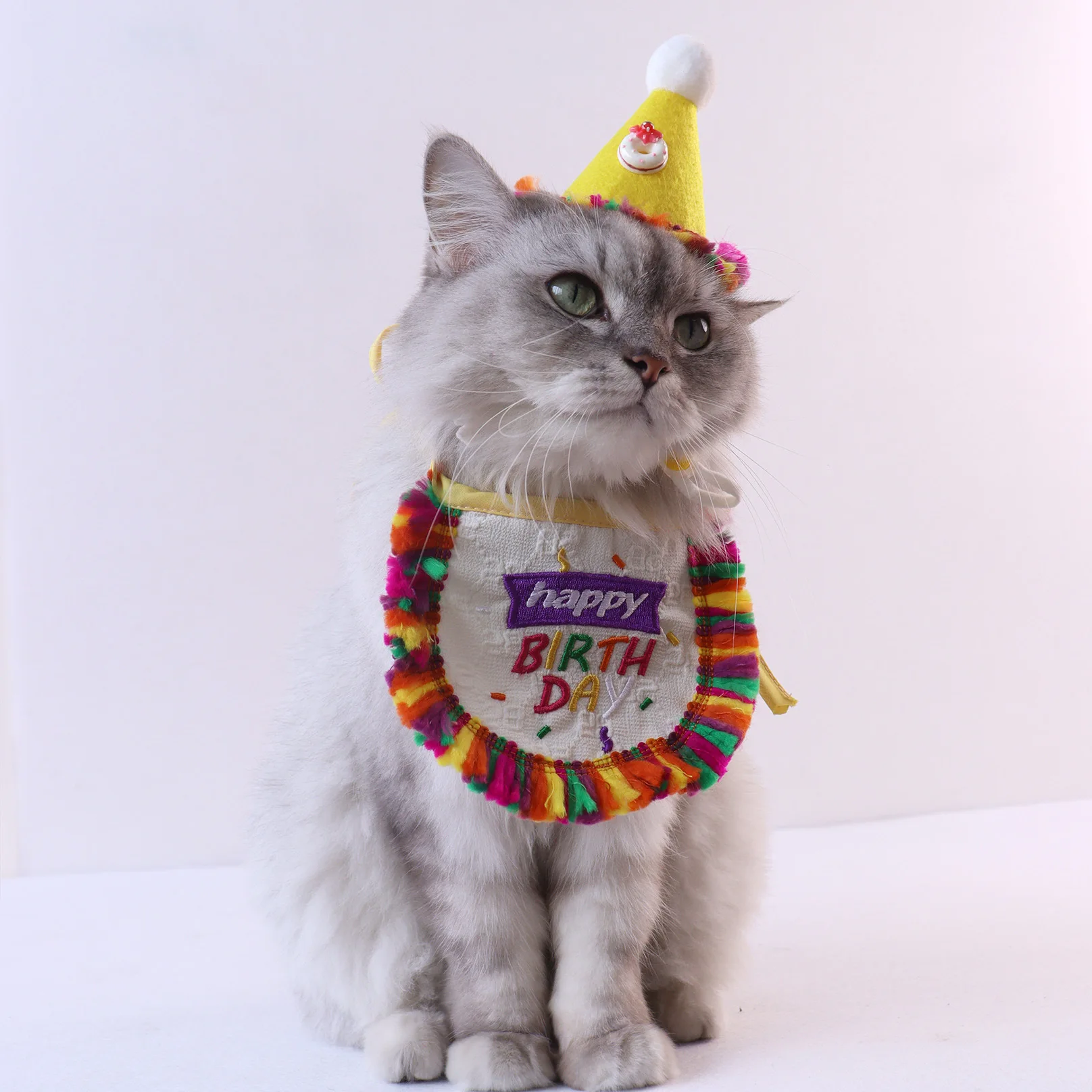 Pet Birthday Scarf Set Cat & Dog Delicate Adorable Embroidered Tassel Saliva Towel Re-washable Suitable For Bulldog Tabby Cat
