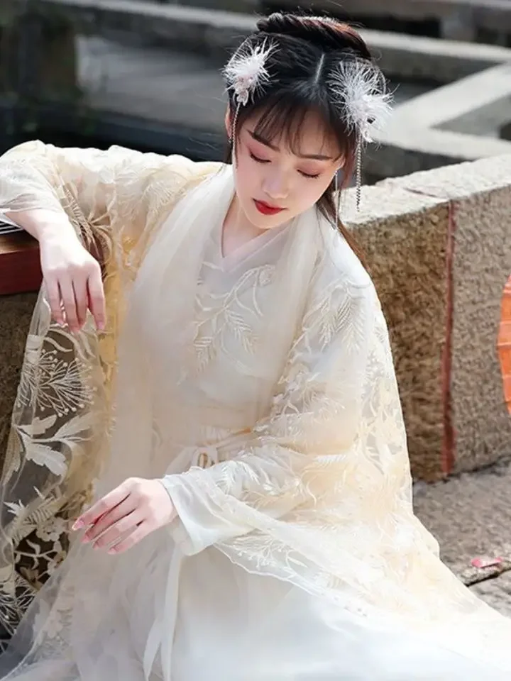 Spitze Stickerei Hanfu Weibliche Cosplay Kostüm Sommer Atmungsaktive Fee Chinesischen Stil Kleid Nationalen Tanz Performance Kleidung