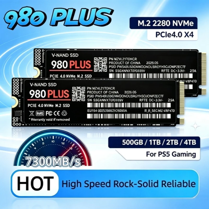 980 PLUS 7300MB/s Internal M.2 NVMe SSD PCIe Gen4.0 X4 TLC 3D NAND 500GB 1TB 2TB 4TB 2280 Gaming Drive For PS5 PC Laptop