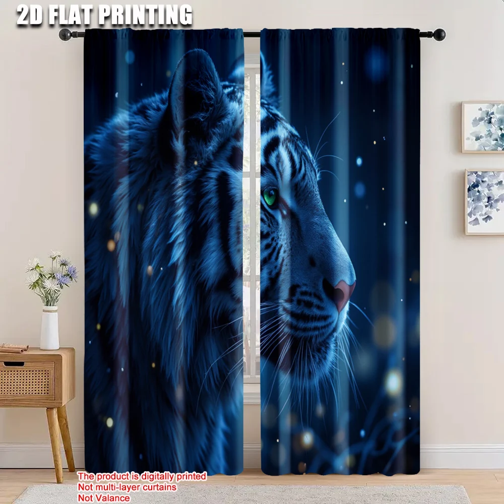 

2pcs, 2D flat printing Party Window Curtains blue Tiger head (13) 100% Polyester,Without Electricity summer party decorations