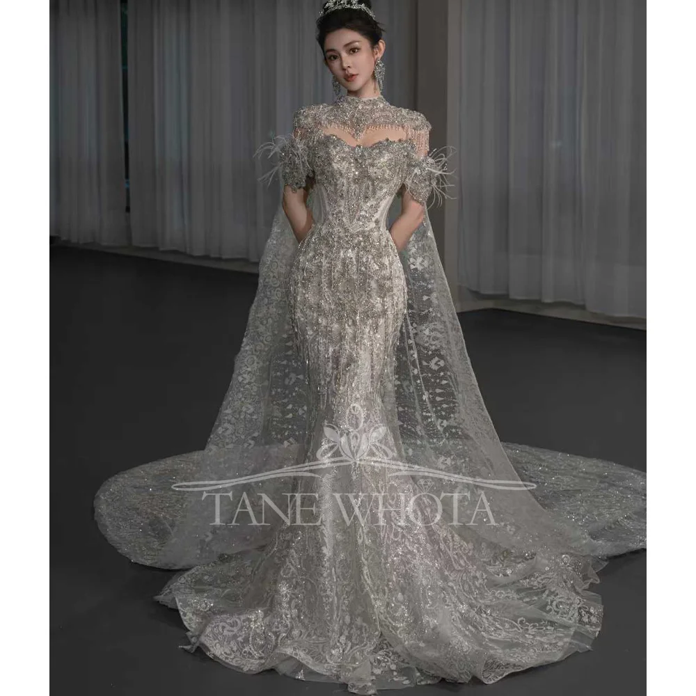 

Настраиваемое свадебное платье с открытыми плечами и блестками, расшитое бисером и кристаллами, роскошное свадебное платье