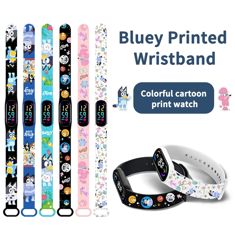 Bluey LED Electronic Watch Fashion Colorful Bracelet Touch Waterproof Anime Character Bingo y Bluey Family Children's Watch Gift