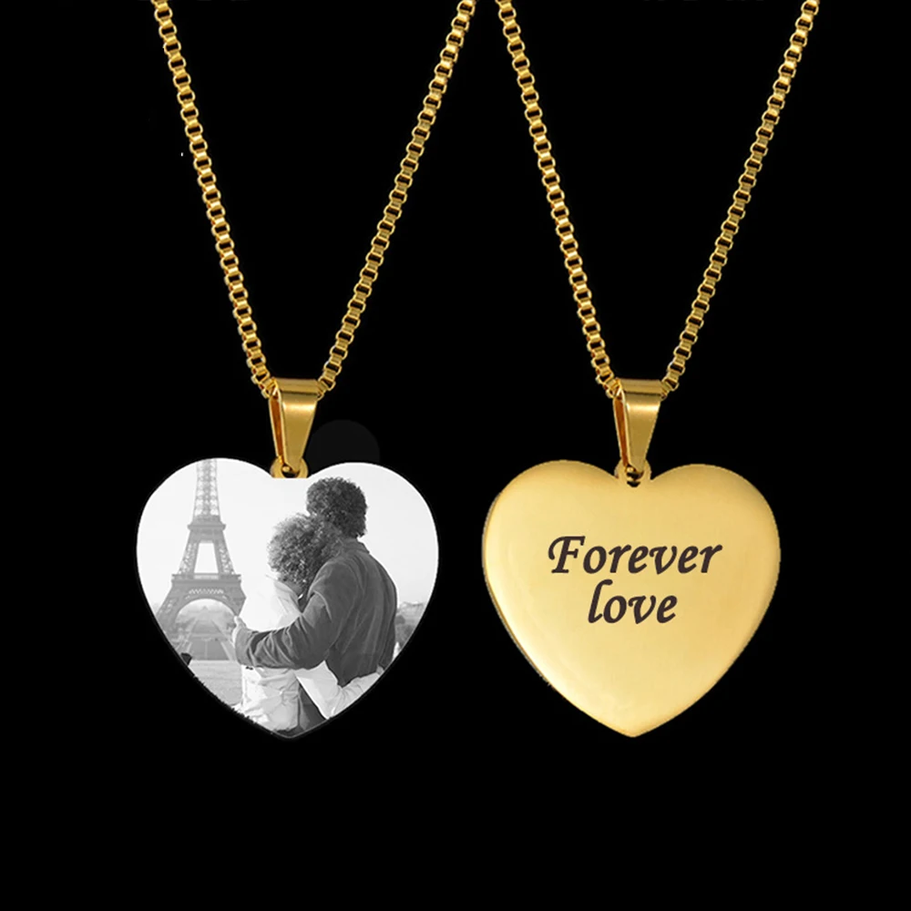 

Персонализированное ожерелье в форме сердца с гравировкой, ожерелье с фотографией, индивидуальный кулон в форме сердца, цепочка с подвеской, ювелирные изделия для женщин, подарок на годовщину
