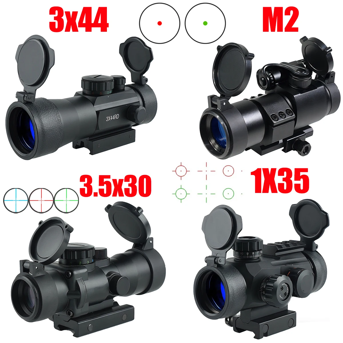 M2 Rood Groen Dot 3x44 Red Dot Optic Compact Riflescope 3.5X30 RGB Laser Sight Tri-verlichte tactische uitrusting voor Picatinny Rail