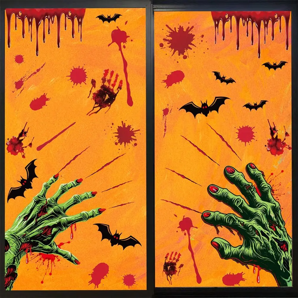 Multicolor Halloween Sticker Two-sided Printing Ghost Hands Scary Blood Fingerprint Decal Cafe Bar Shopwindow Party Supplies