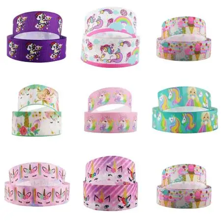 5 Yards Multi Size Unicorn Candy Printed Grosgrain Ribbon For Gift Wrapping DIY Hair Bow Christmas Party Decoration,5Yc9695