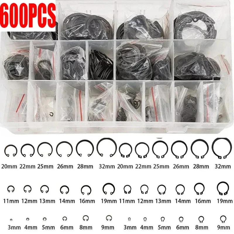 

ELECTRAPICK 600pcs M3-M32 Assortment Kit Set 65mm Steel Snap Ring C Type Retaining Clip External Circlip for Bearing Shaft