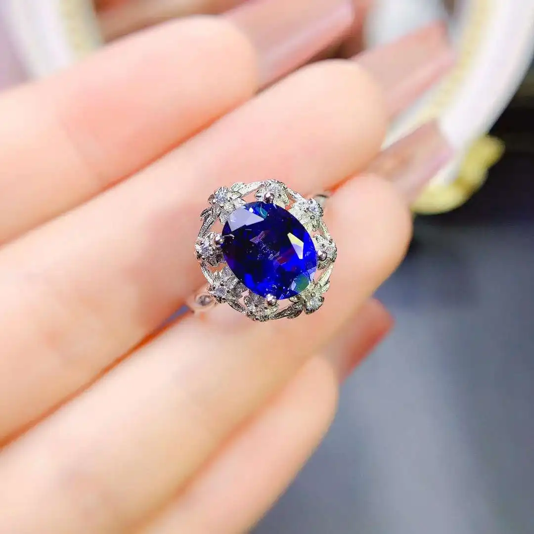 

925 sterling silver Natural Sri Lankan colored sapphire ring 8x10mm