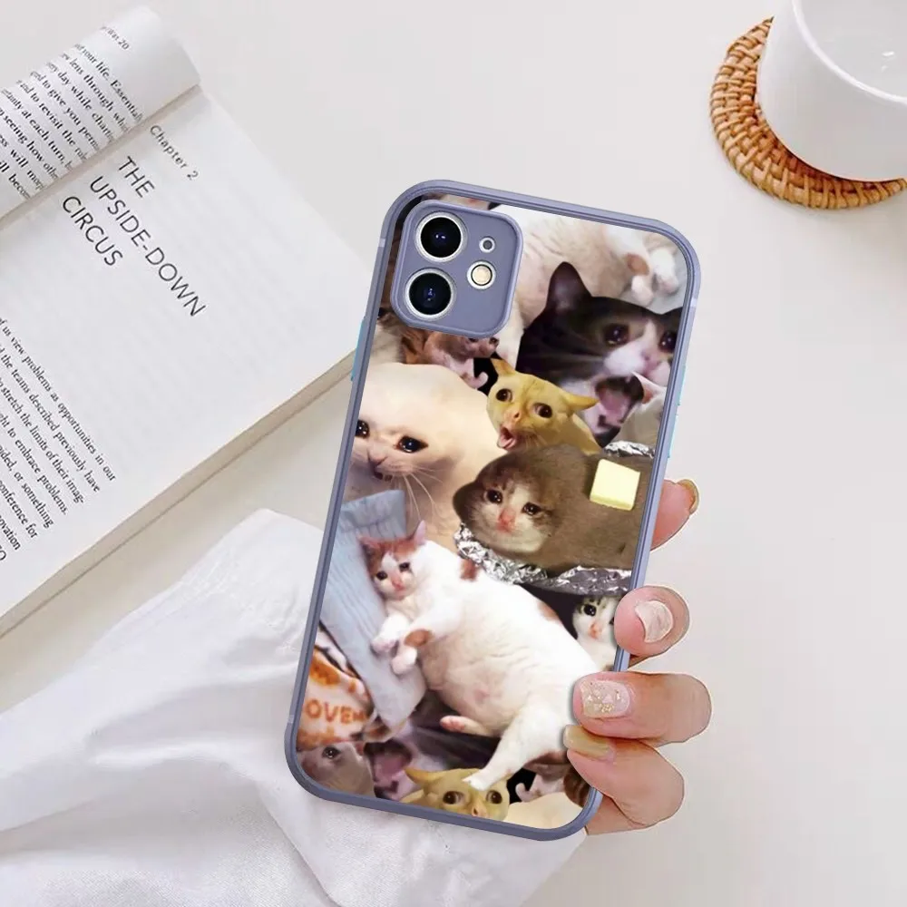 Crying Cat Memes Phone Case For iPhone 14 X XR XS 7 8 Plus 11 12 13 pro MAX 13mini Matte Shockproof Case