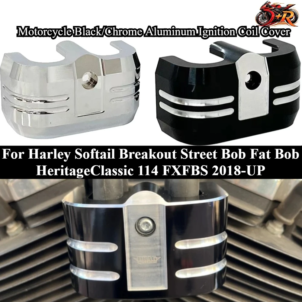 

For Harley Softail Breakout Street Bob Fat Bob Heritage Classic 114 FXFBS 2018-UP Motorcycle Black Aluminum Ignition Coil Cover