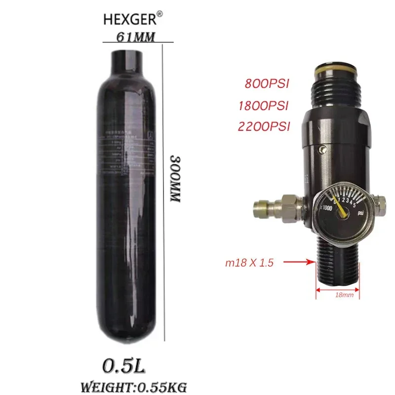 0.5L 500CC 31Ci Carbon  Fiber 300Bar 30MPA 4500PSI  Tank Diving Cylinder High Pressure HPA Regulator Valve Fill Station M18*1.5