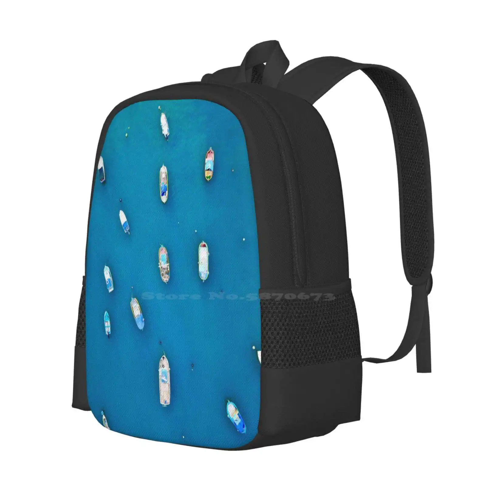 Os malteses coloridos barcos de pesca Marsaxlokk mochila para estudantes, escola, laptop, bolsa de viagem