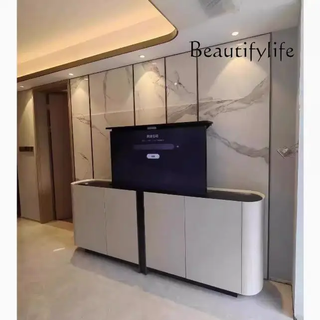 

Italian light luxury electric remote control lifting TV cabinet integrated hidden bedside TV cabinet