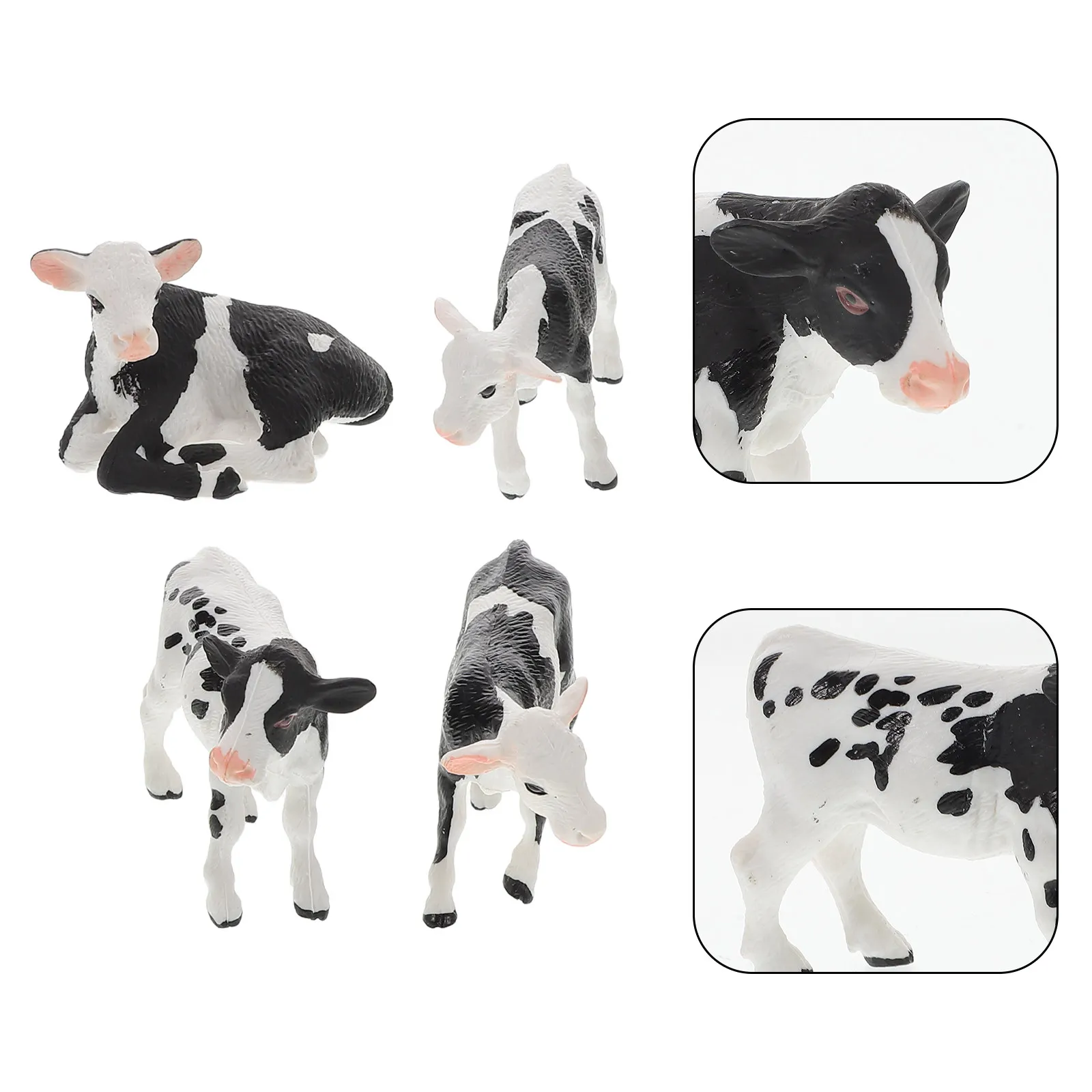 

4Pcs Realistic Animal Simulation Cow Calf Set Educational Farm Animal Figures for Kids Home Decor Cake Toppers Miniature