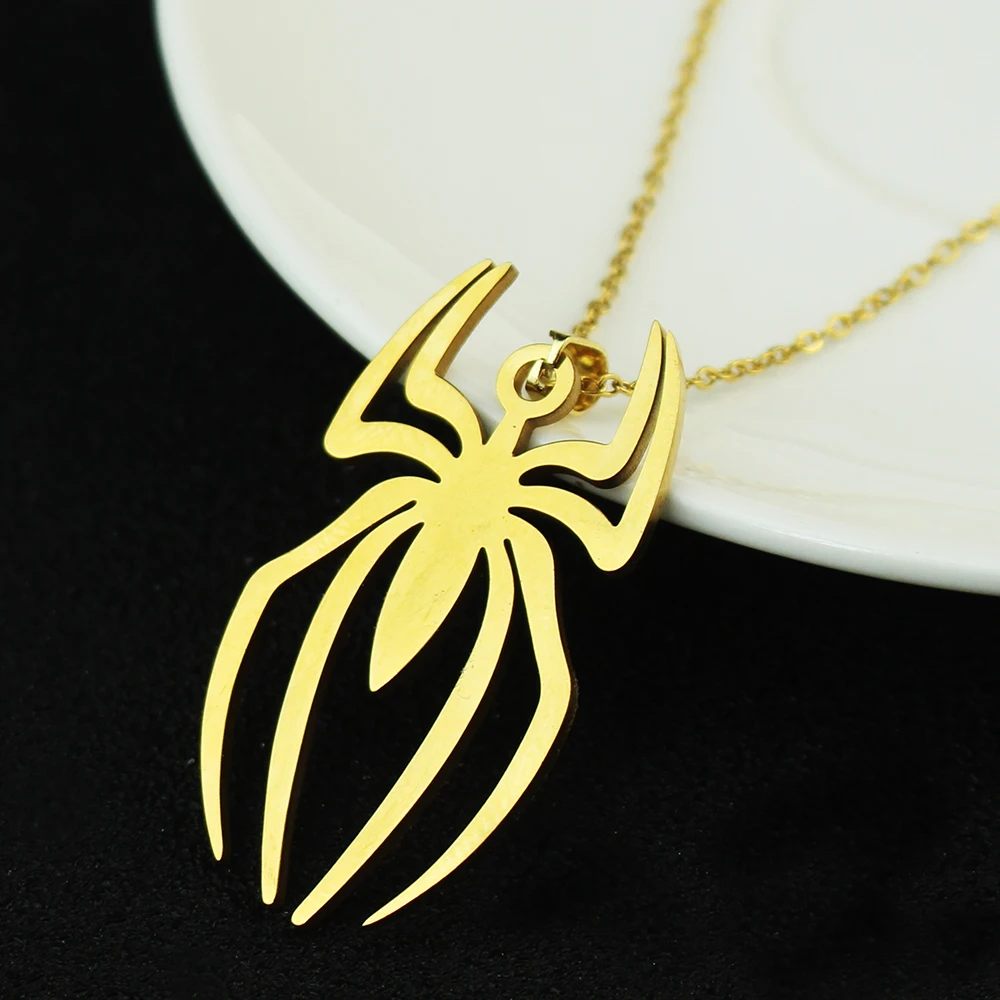 Stainless Steel Spider Pendants Chain Necklaces for Mens Silver Color Gold Color Gothic Punk Halloween Jewelry