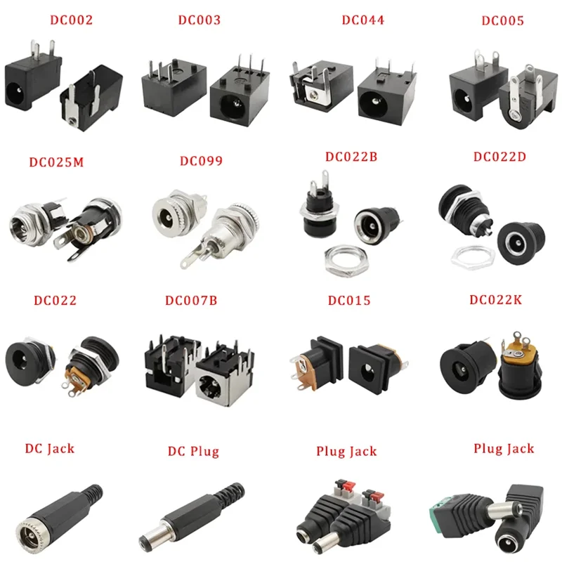 10Pcs DC Power Jack Socket Connector 5.5*2.1mm 3.5x1.3mm Male Female DC005 DC022 DC099 DC plug socket Nut Panel Mount Adapter