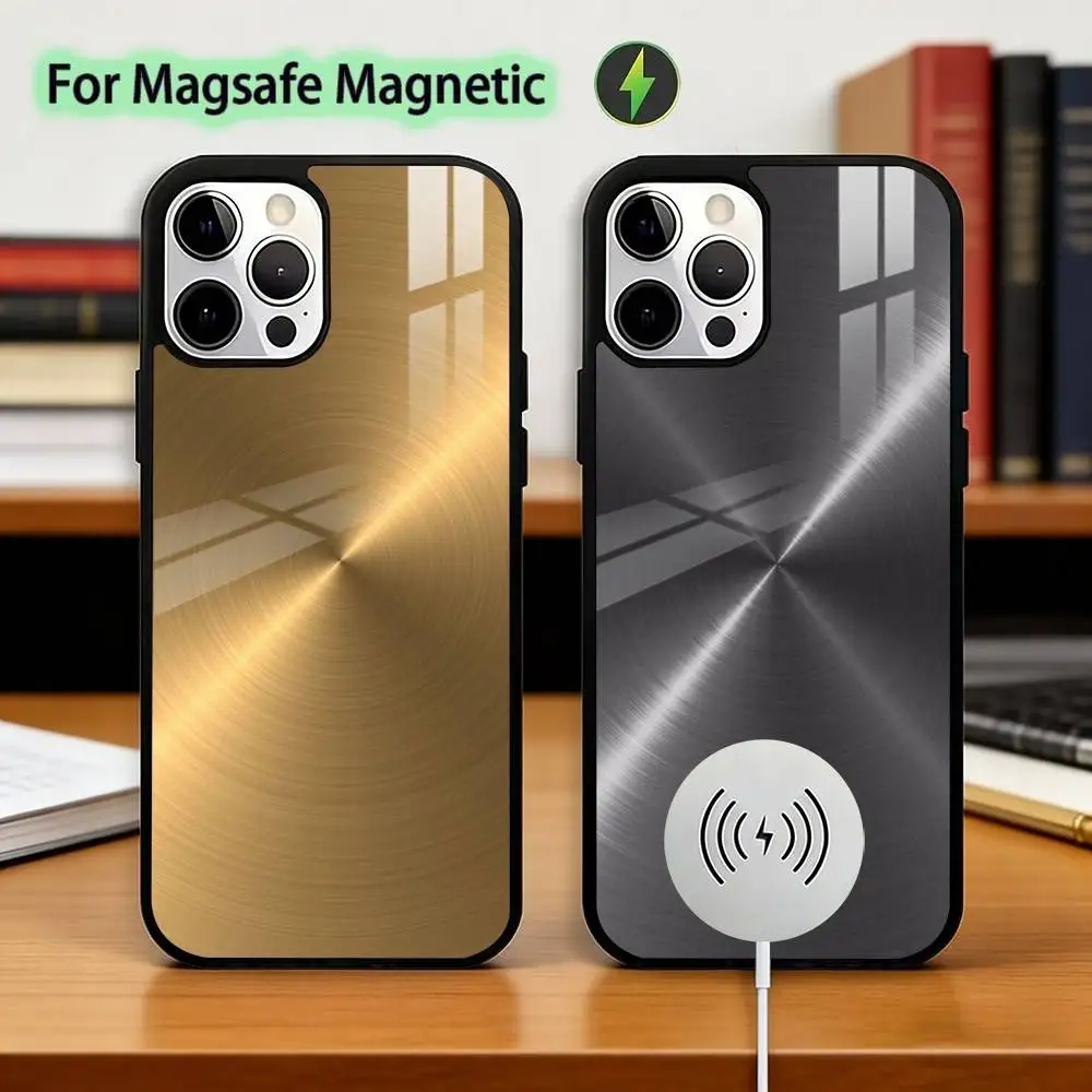 Brushed Metal Texture Steel P-Print Phone Case For iPhone17,16,15,14,13,12,11 Plus,Pro Magnetic with Magsafe Wireless Charging