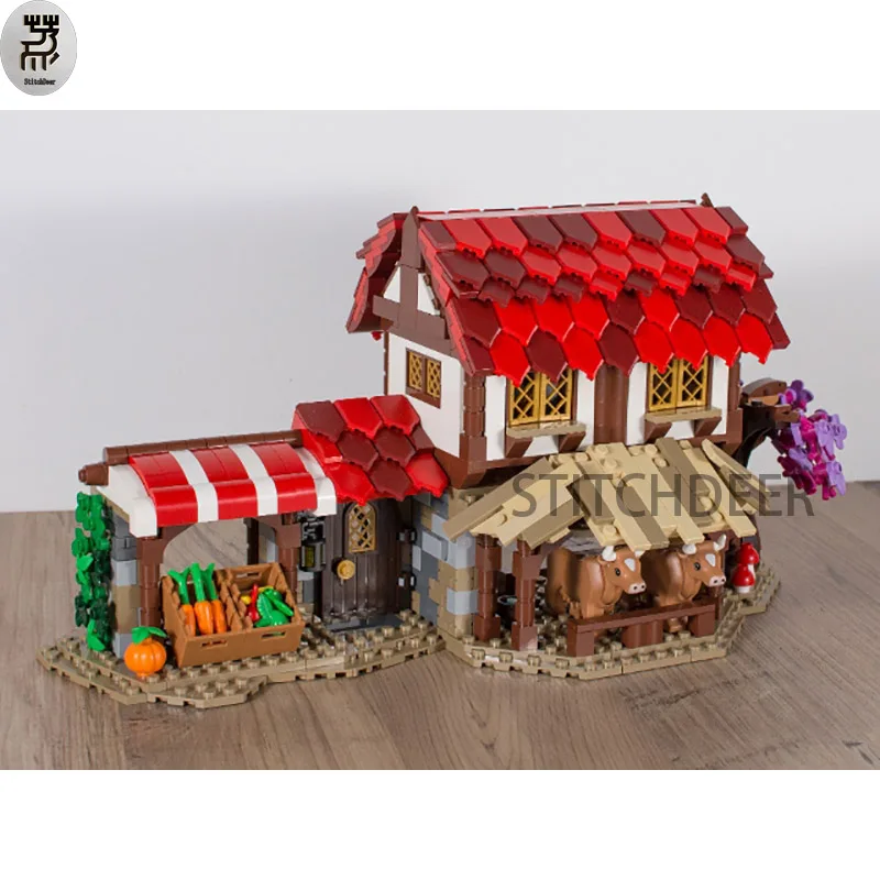 

908PCS MOC Medieval Marketplace Modular Construction House Building Blocks Assembling Model DIY Toy Brick Education Holiday Gift