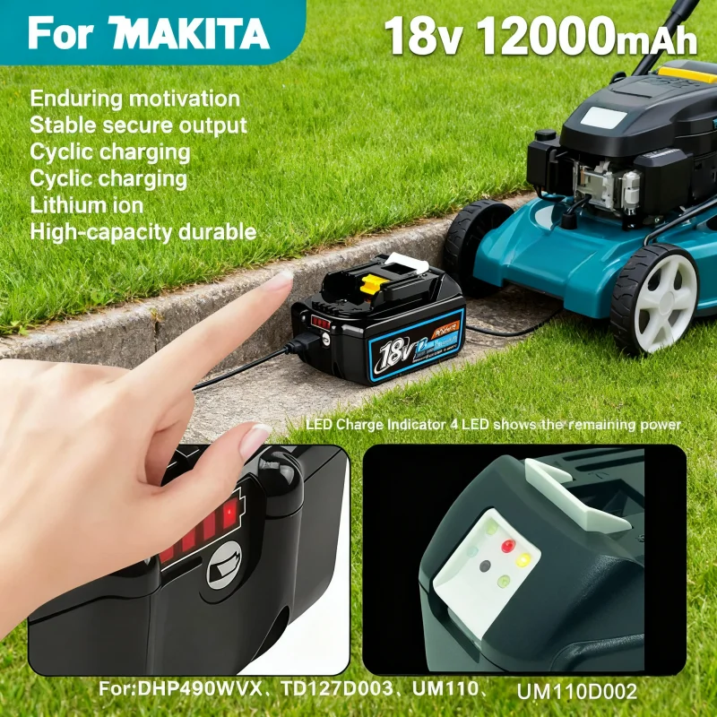 Genuin 12.0Ah 18V Cycling charging Lithium-Ion for MAKITA Electric tool for DHP490WVX、TD127D003、UM110、UM110D002 & More 🔋