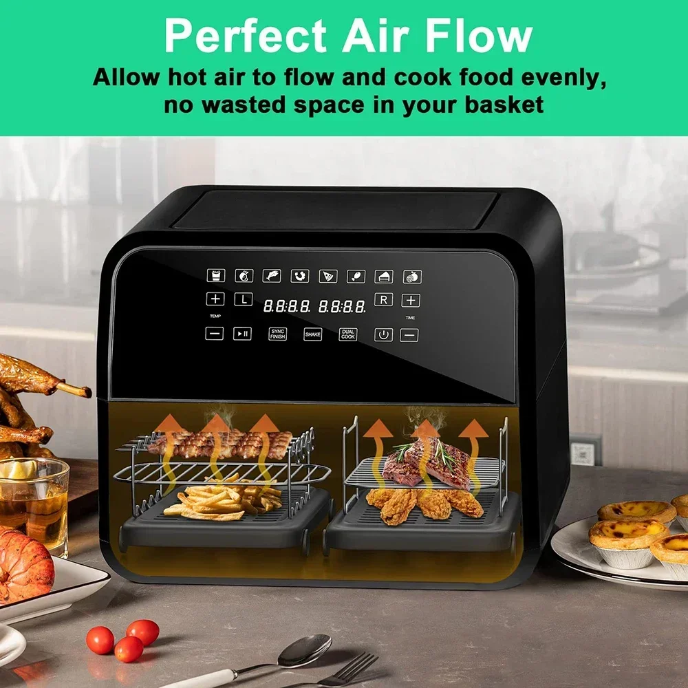 Kitchen Grill Air Fryer Rack for Ninja Dual Air Fryer with Barbecue Sticks for Double Basket Air Fryers Oven Microwave Baking