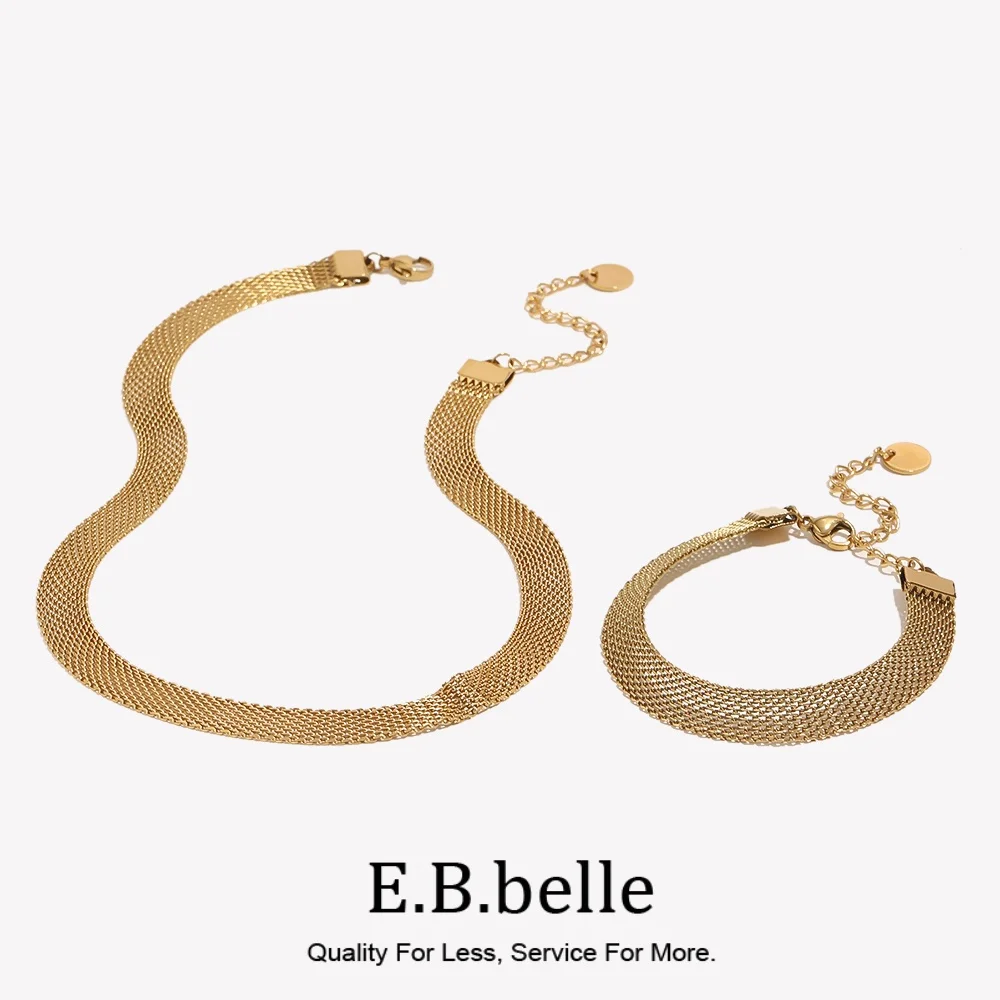 E.B.belle 3 Layers Gold Plating Stainless Steel Anti-allergy&Eco-friendly Wide Braided Mesh Chain Gold Choker Necklace For Women