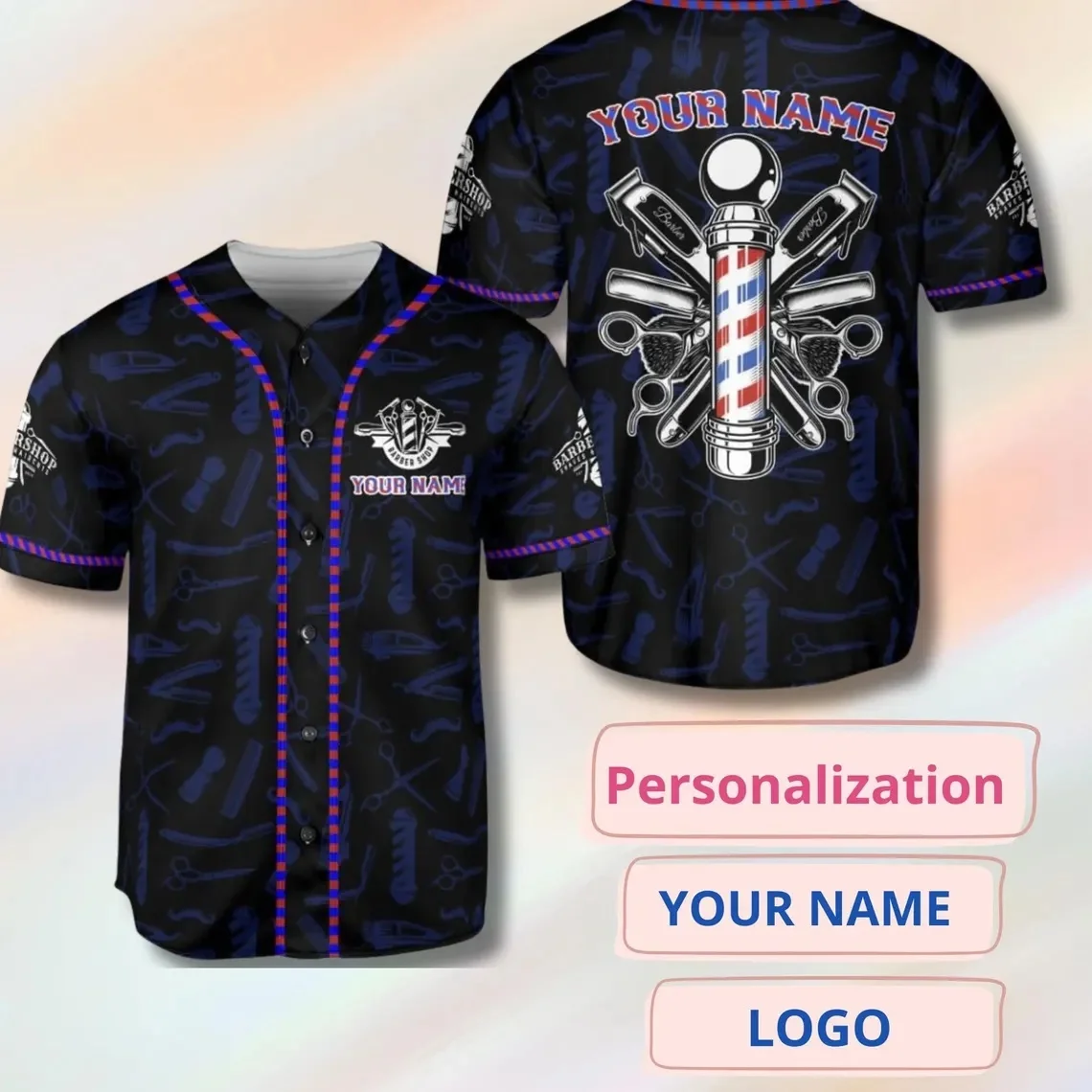 Custom Barber Baseball Jersey – Personalized Barbershop Uniform Men For Women Shirt Casual Team Shirts Tops