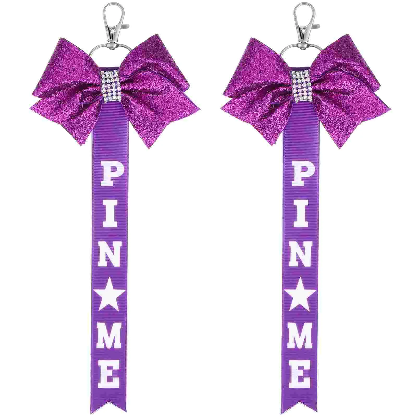 2 Pcs Bow Keychain Charm Cheer Bows for Cheerleaders Accessories Fabric Pin Me Ribbon Sparkling Rhinestone Elegant Design