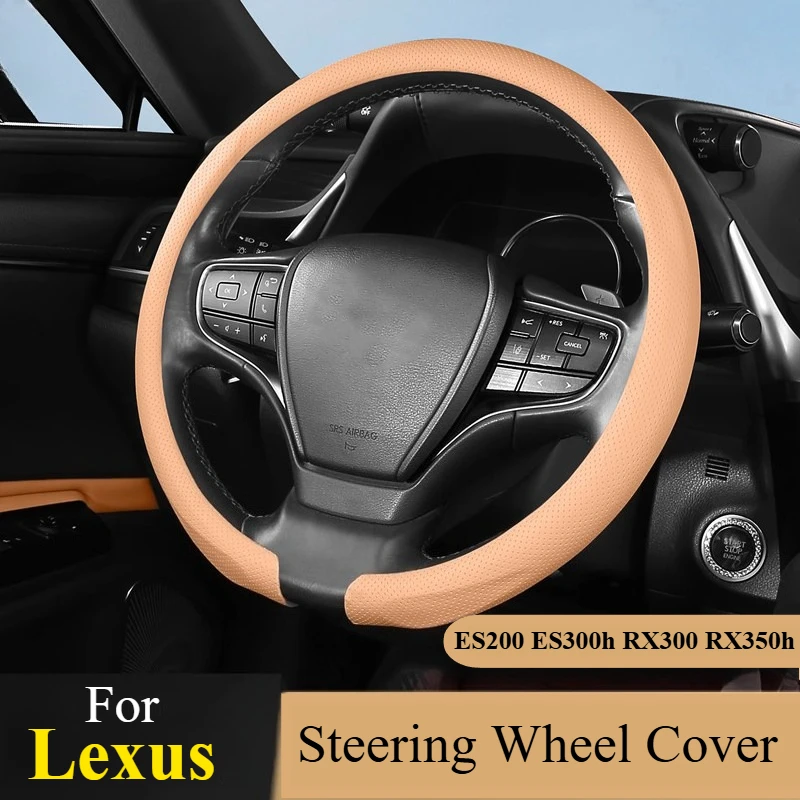 For Lexus ES200 ES300h RX300 RX350h NX UX: Leather Steering Wheel Cover - Custom Fit Non-Slip Breathable