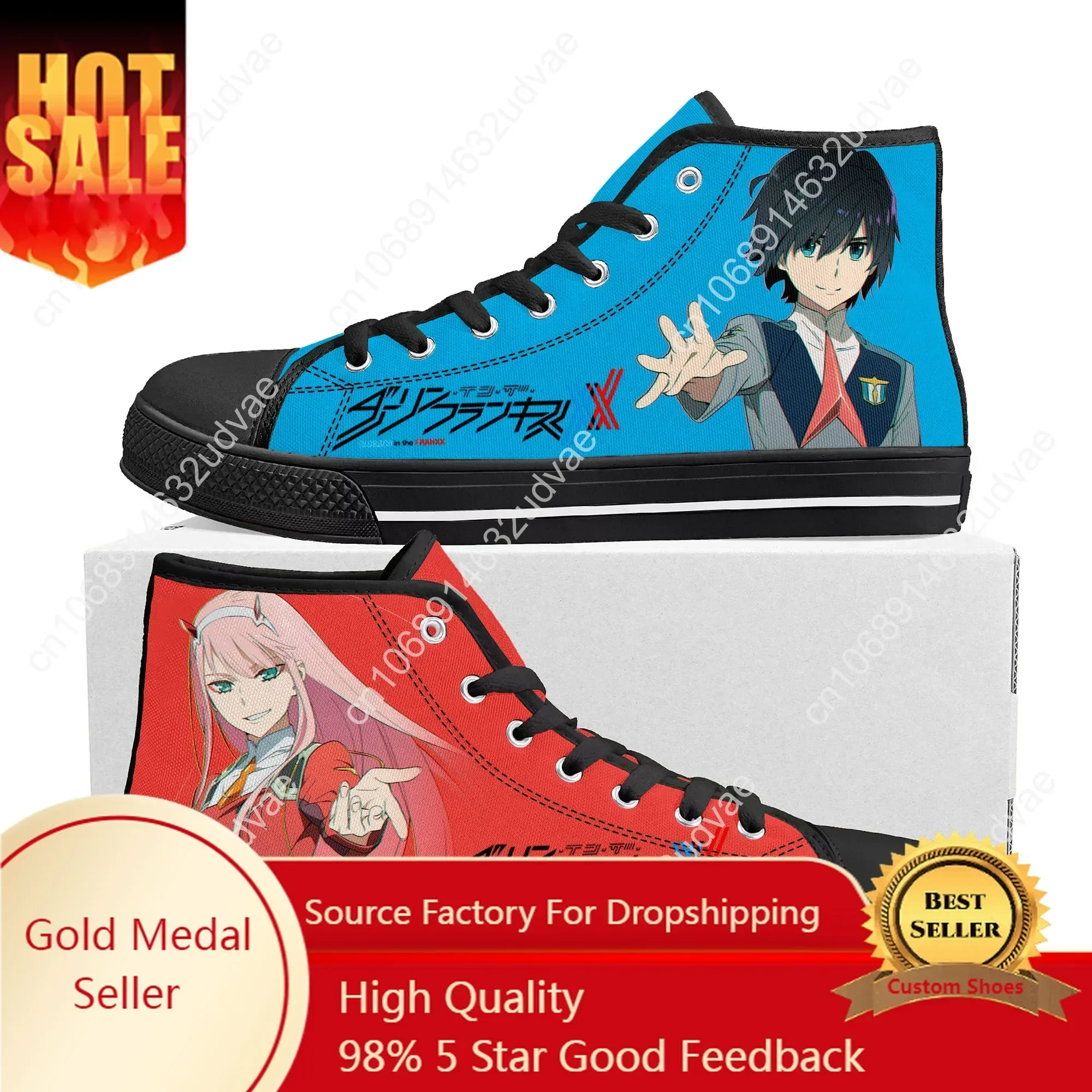 DARLING In The FRANXX Zero Two High Top Sneakers Mens Womens High Quality Canvas Sneaker Casual Couple Custom Shoes