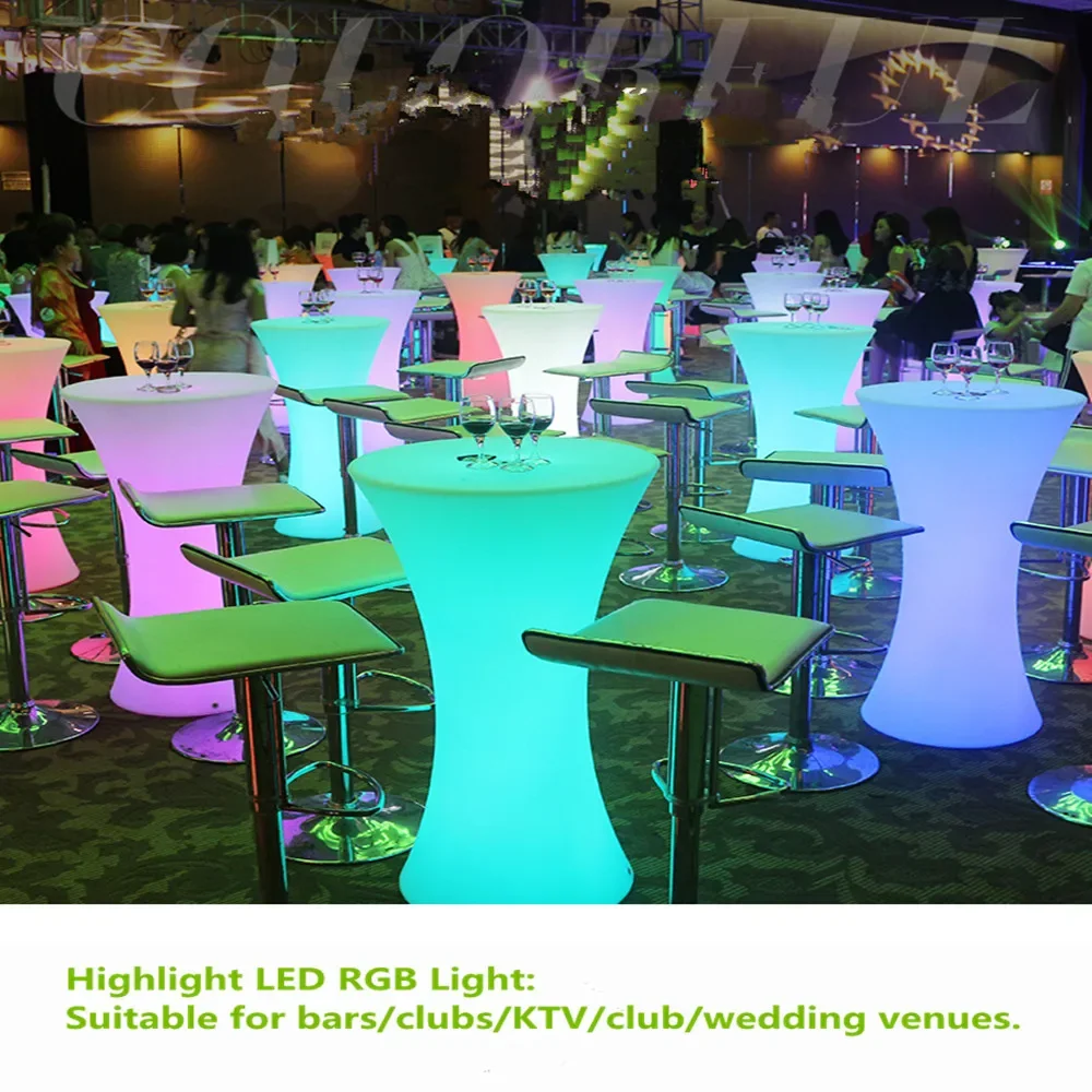 

110CM Height LED Illuminated Cocktail Table Lighted Up Bar Tables Plastic Coffee Table Commercial Furniture Suppies