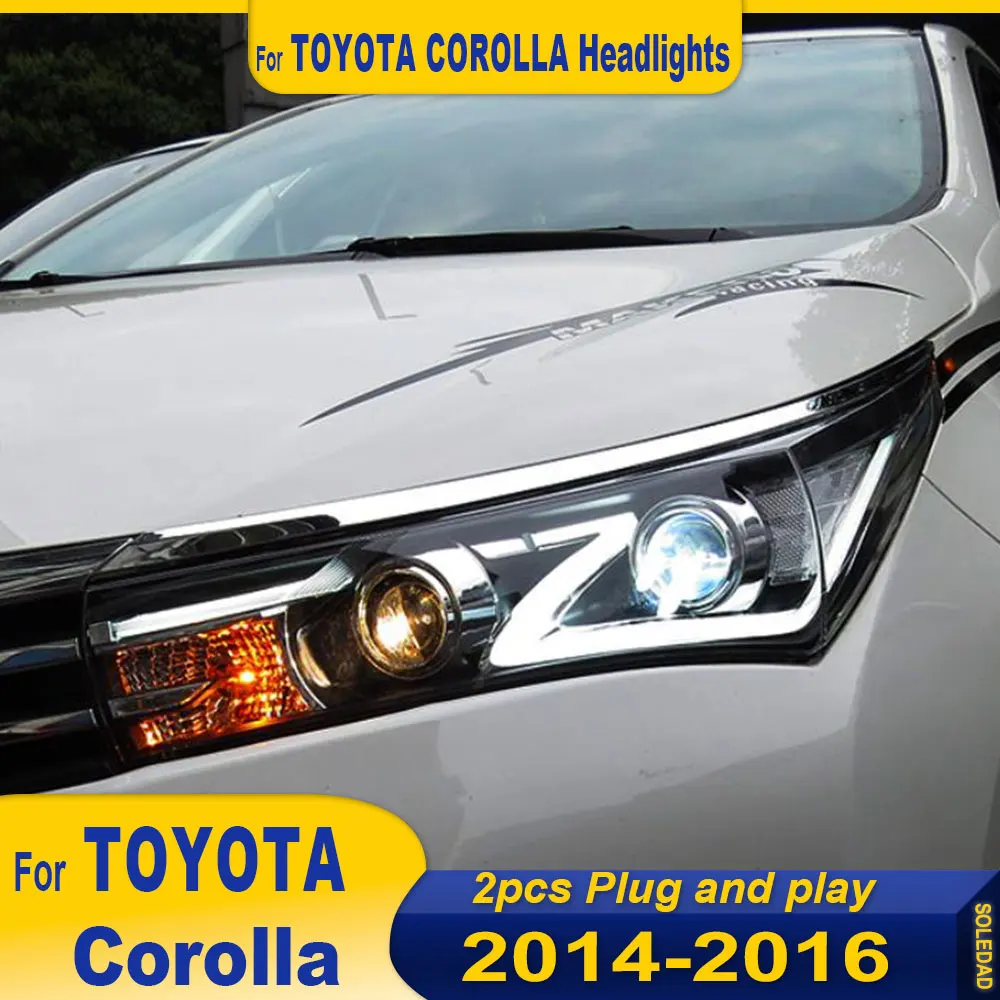 

A pair Car Head Lamp for Toyota Corolla Headlight 2014-2016 Headlights Altis DRL Turn Signal High Beam Angel Eye Projector Lens