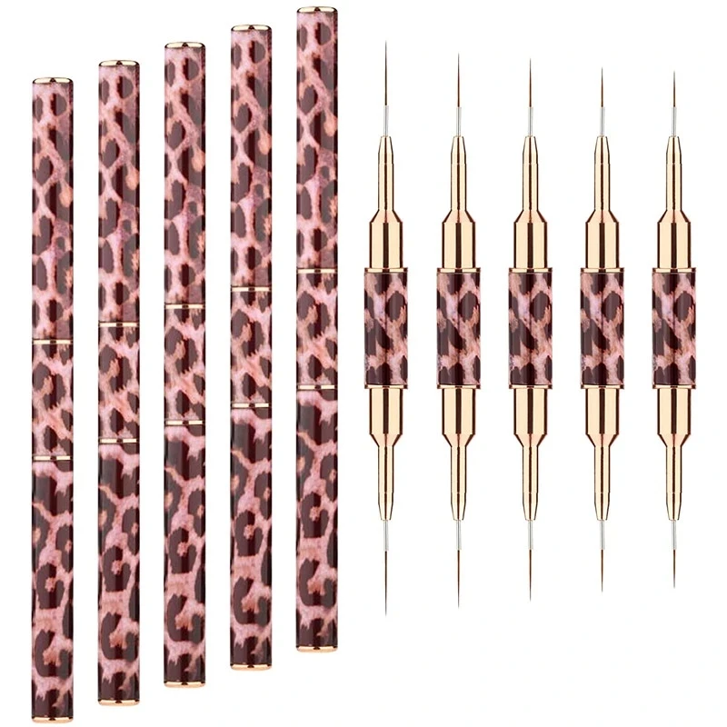 Leopard Nail Art Brushes Double Head Nail Art Liner Brush Striping Drawing Painting Nail Design Brushes Elongated Detail 100pcs