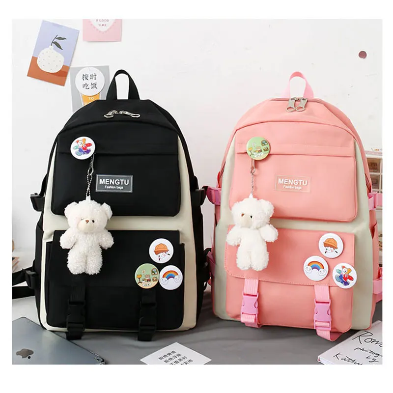 5 قطع حقيبة ظهر نسائية عصرية ذات سعة عالية مقاومة للماء للكلية العصرية للفتيات حقائب مدرسية للكمبيوتر المحمول حقيبة كتب للسفر للفتيات اللطيفة