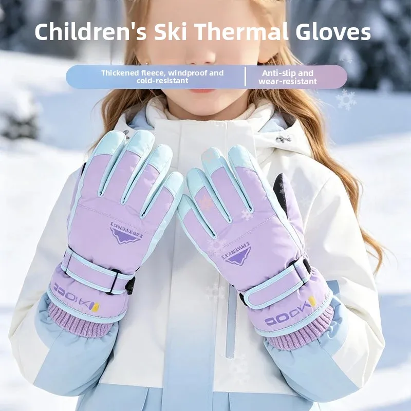 Thickened Fleece Children's Gloves Winter Snowplay Waterproof Skiing Gloves Boys Girls Elementary School Students