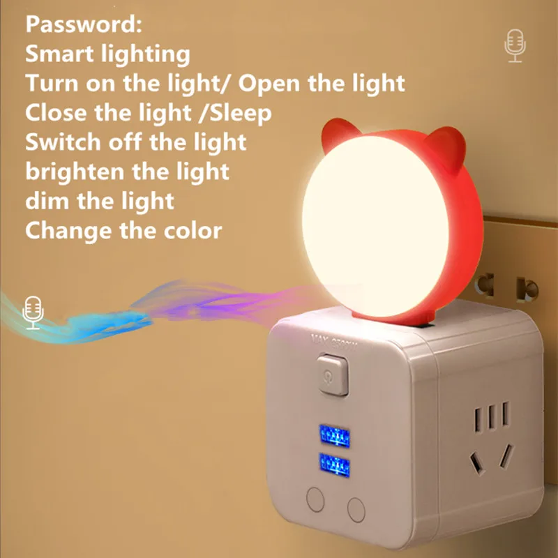 

USB Smart Voice Control Night Lights Interface Night Light English Version Cute Cat Intelligent Voice Night Lamp Command Control