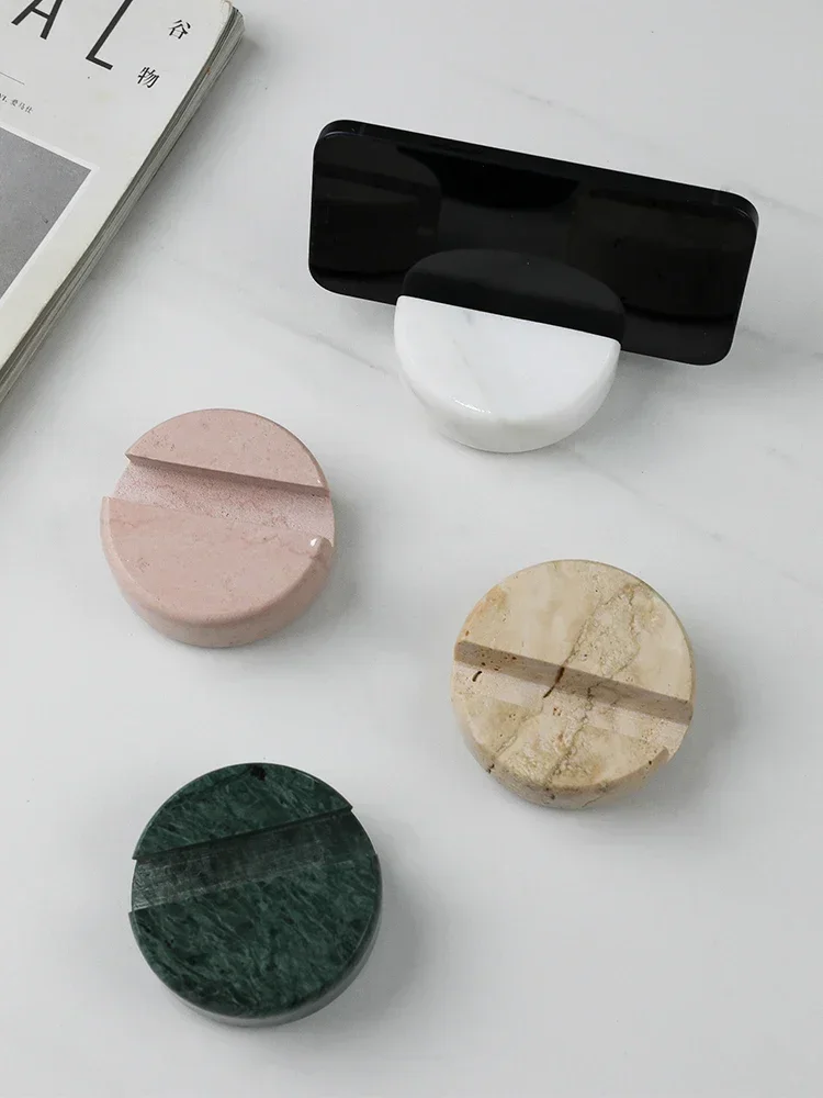 yesAhunderjiaz-Natural Marble Cell Phone Display Stand, Light Luxury Home Decoration, Desktop Ornament Base, Decorative Shelves