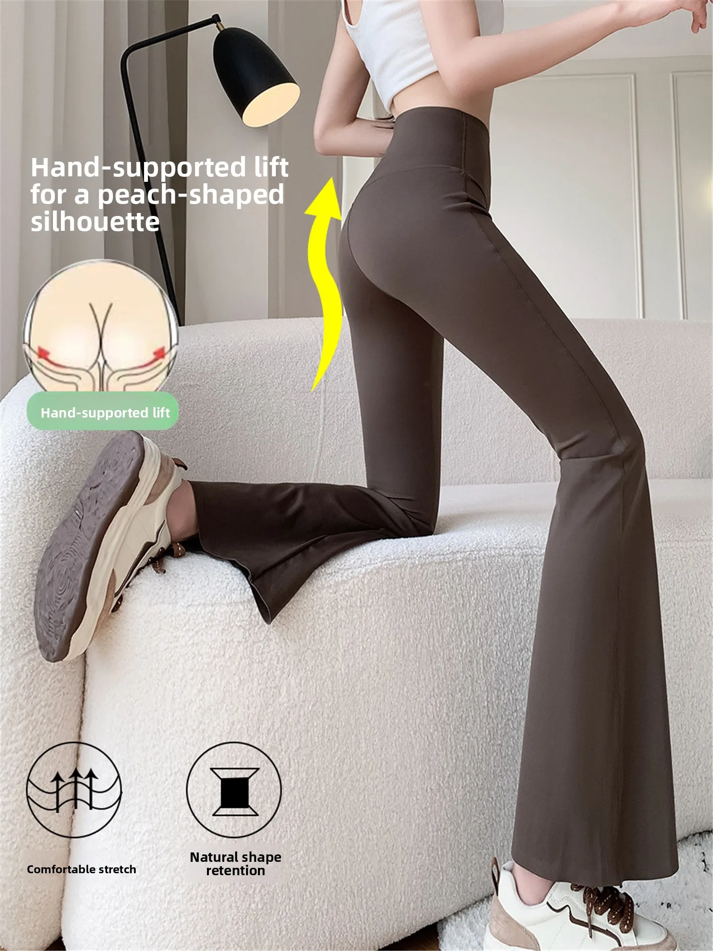 กางเกงโยคะเอวสูงผ้าไอซ์ซิลค์ทรงกระดิ่งสำหรับผู้หญิง ฤดูร้อน ผ้าบาง ยืดหยุ่น กระชับหน้าท้อง ยกกระชับสะโพก