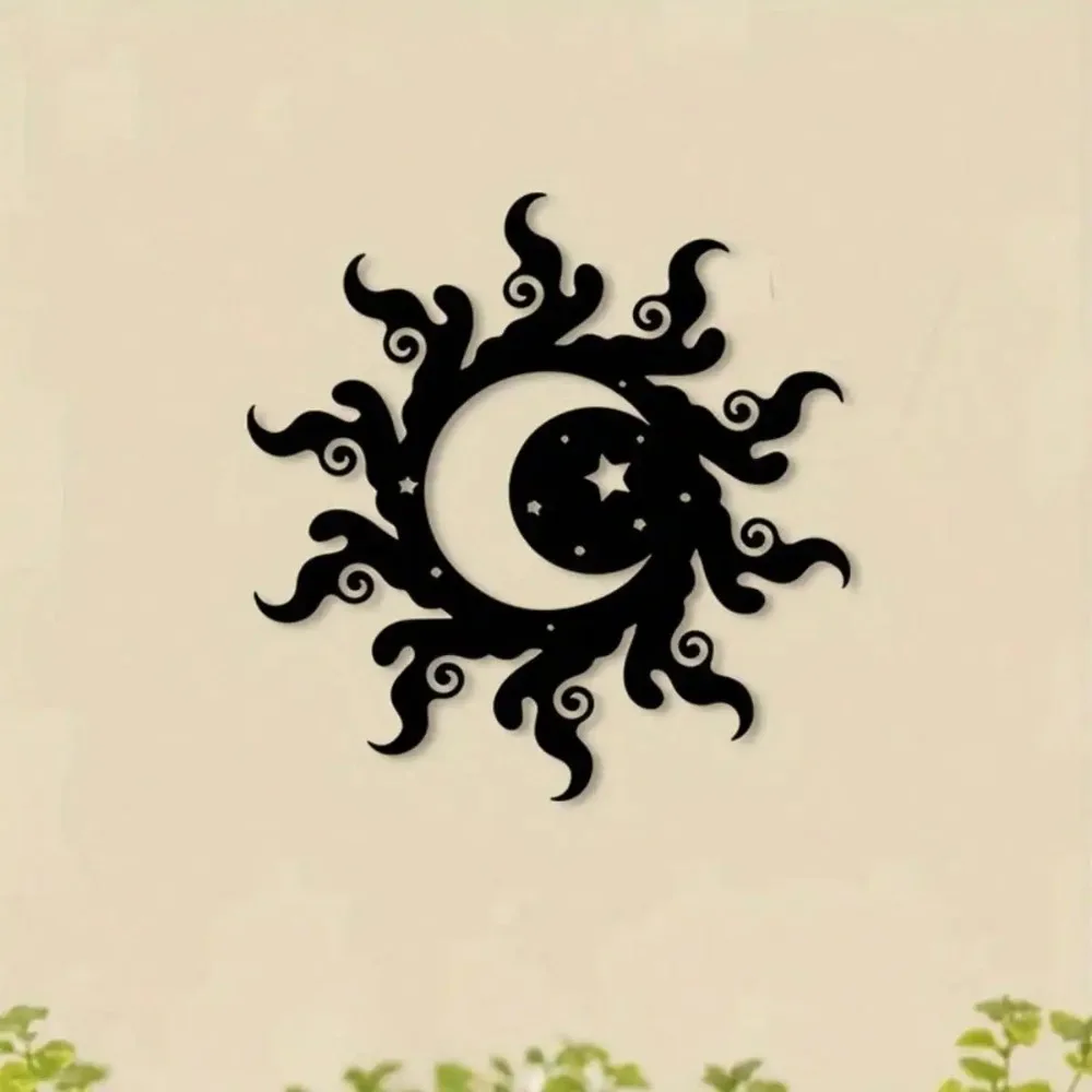 Yinyue Metall-Wandkunst-Skulptur, Sonne-Mond-Eisen-Dekoration für Innen- und Außenbereich, Meditation, Balance, Geschenk