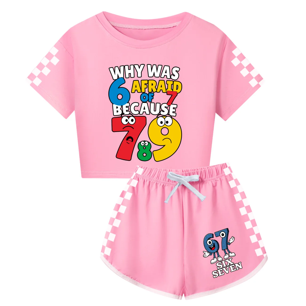 

Футболка с мемом Six Seven Brainrot 67, детская одежда, топы с короткими рукавами для маленьких девочек, летняя футболка для маленьких мальчиков, детские футболки + комплекты с шортами