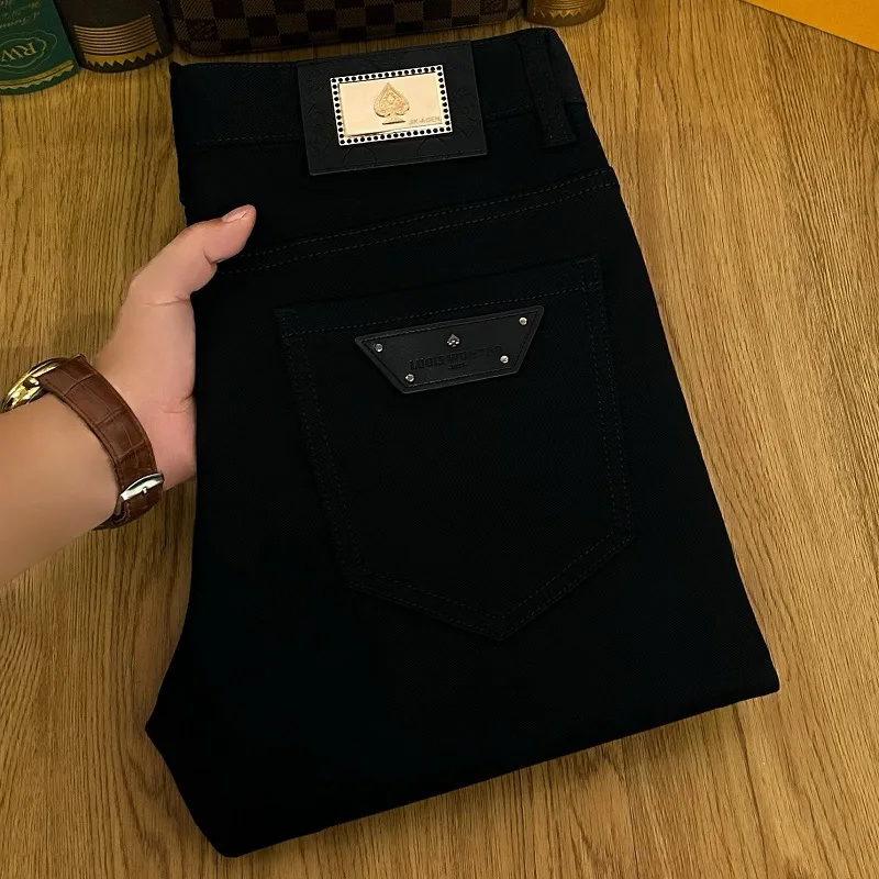 Pantalones vaqueros gruesos y cálidos de forro polar para hombre, pantalones ajustados de ajuste Delgado, a la moda, sencillos, suaves y cómodos, informales, combinan con todo