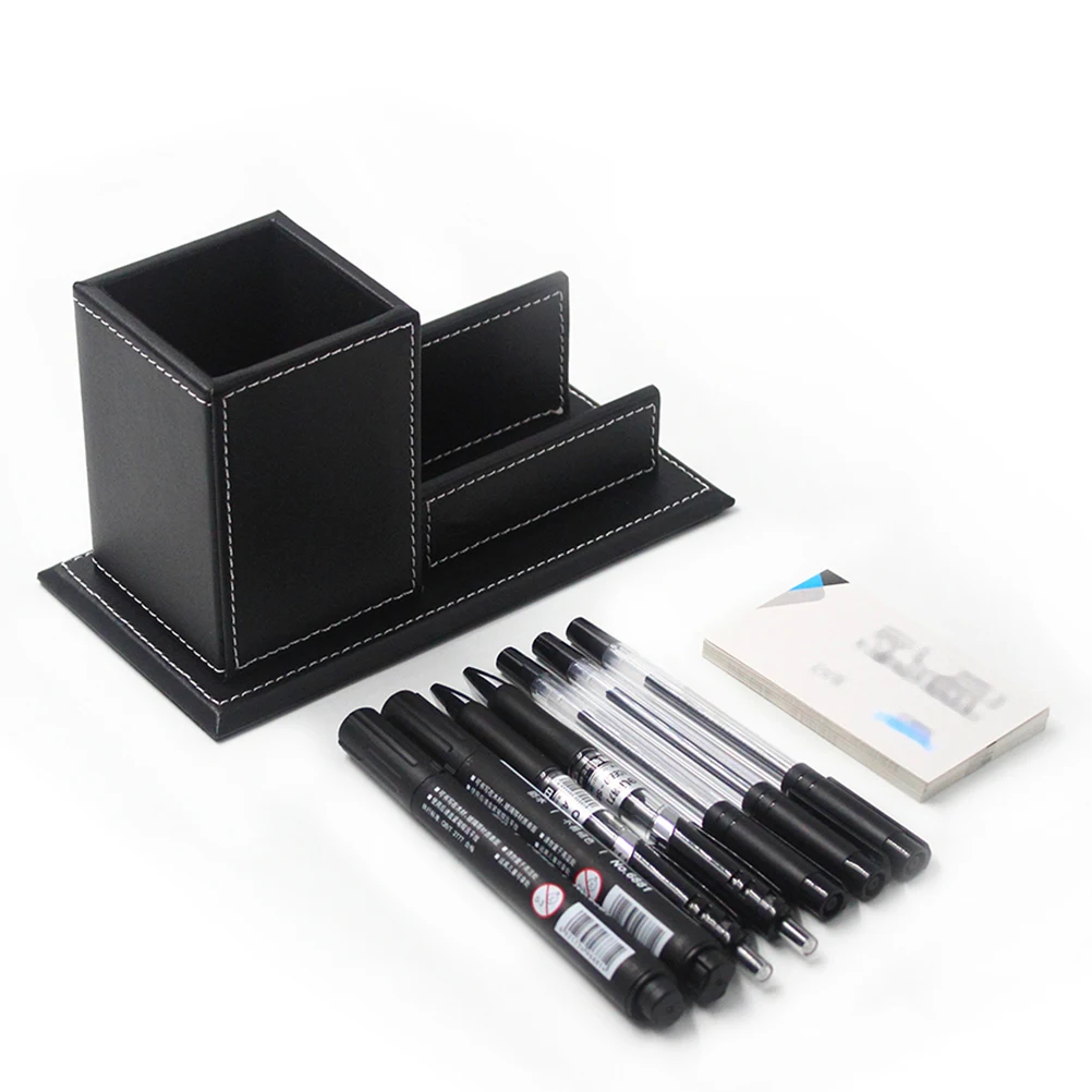

PU Pen Holders Container Creative Business Stand Desktop Organizer for Office Desk Black Stylish