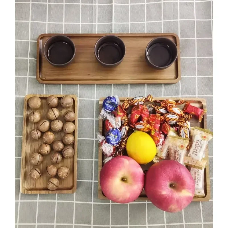 Acacia Wood Coffee Tray Rectangular Food Cup Trays Decorative Wood Plate Dessert Candy Acacia Wood Gongfu Tea Tray