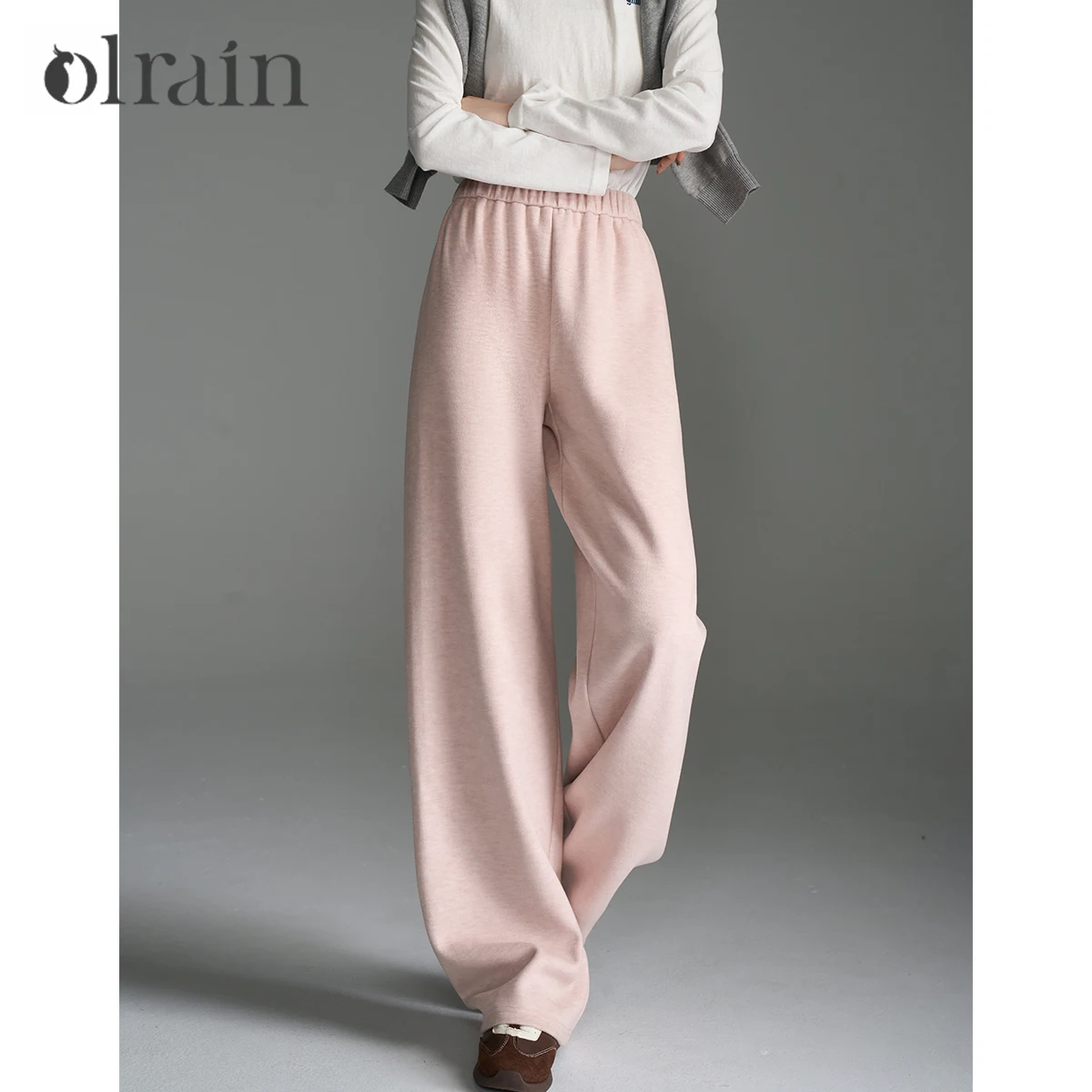 

OLrain вязаные универсальные брюки для женщин, осень 2024, простые свободные прямые брюки, модные однотонные брюки с эластичной резинкой на талии O57QK001608