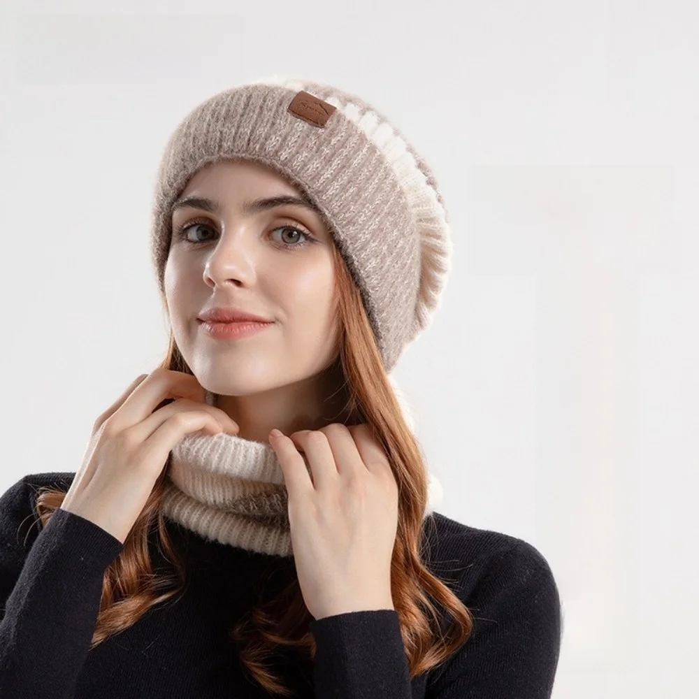 

soft Winter Beanie Hat Scarf Set Thicken Thermal Protection Thermal Knit Cap Fleece Lined Stylish Design Warm Wool Hat Women/men