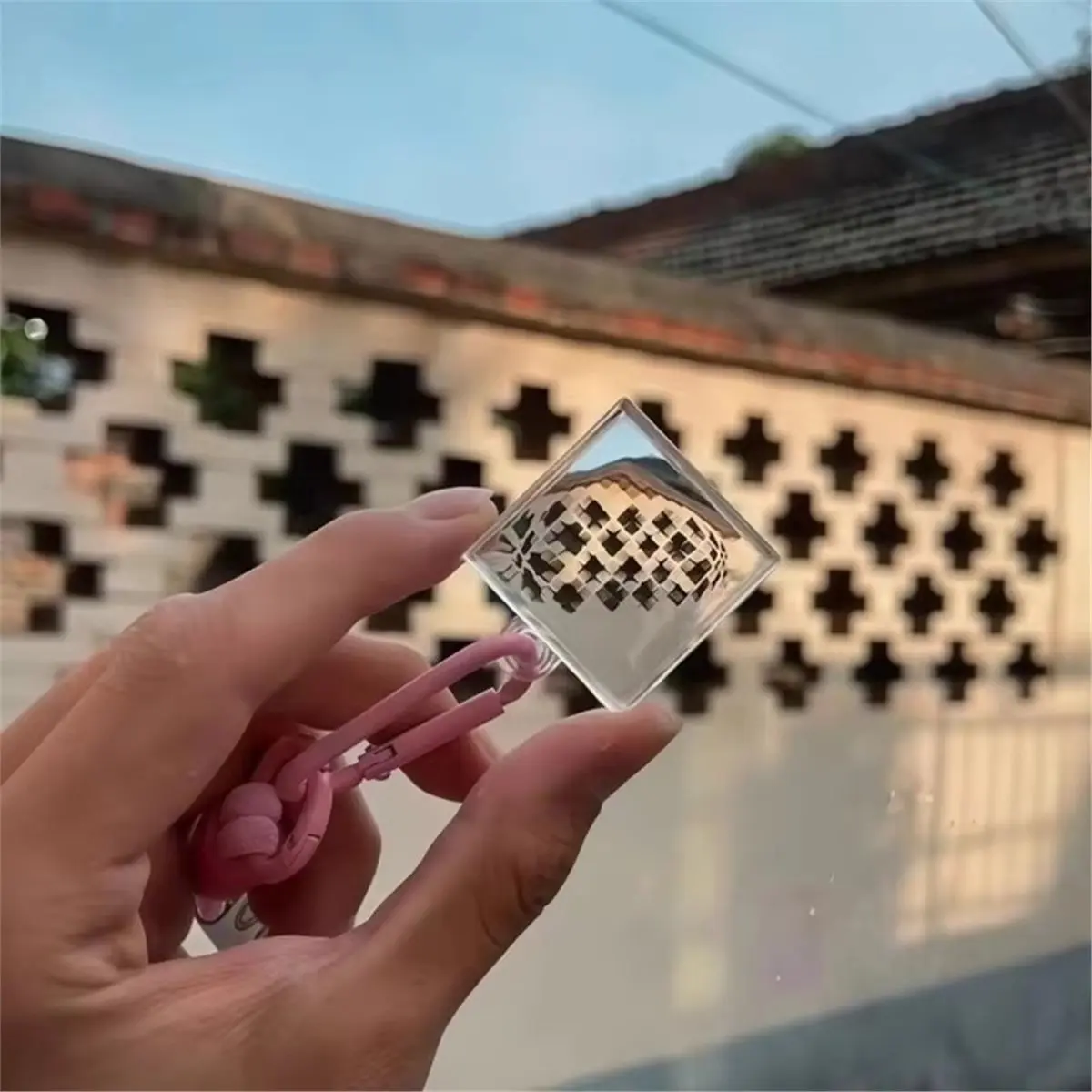 Harajuku Clear Pixel Filter Keychain Blank Acrylic Small Frame Keyring Couple Anniversary Bag Pendant DIY Accessories