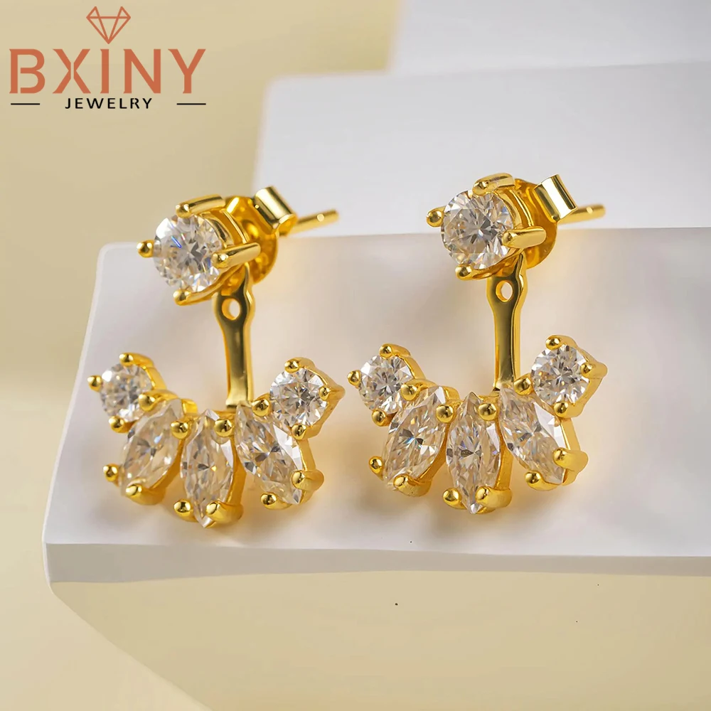 BXINY Moissanite Detachable Stud Earrings 925 Sterling Silver Plated 18K Gold Diamond Drop Ear Studs for Women Gift Fine Jewelry