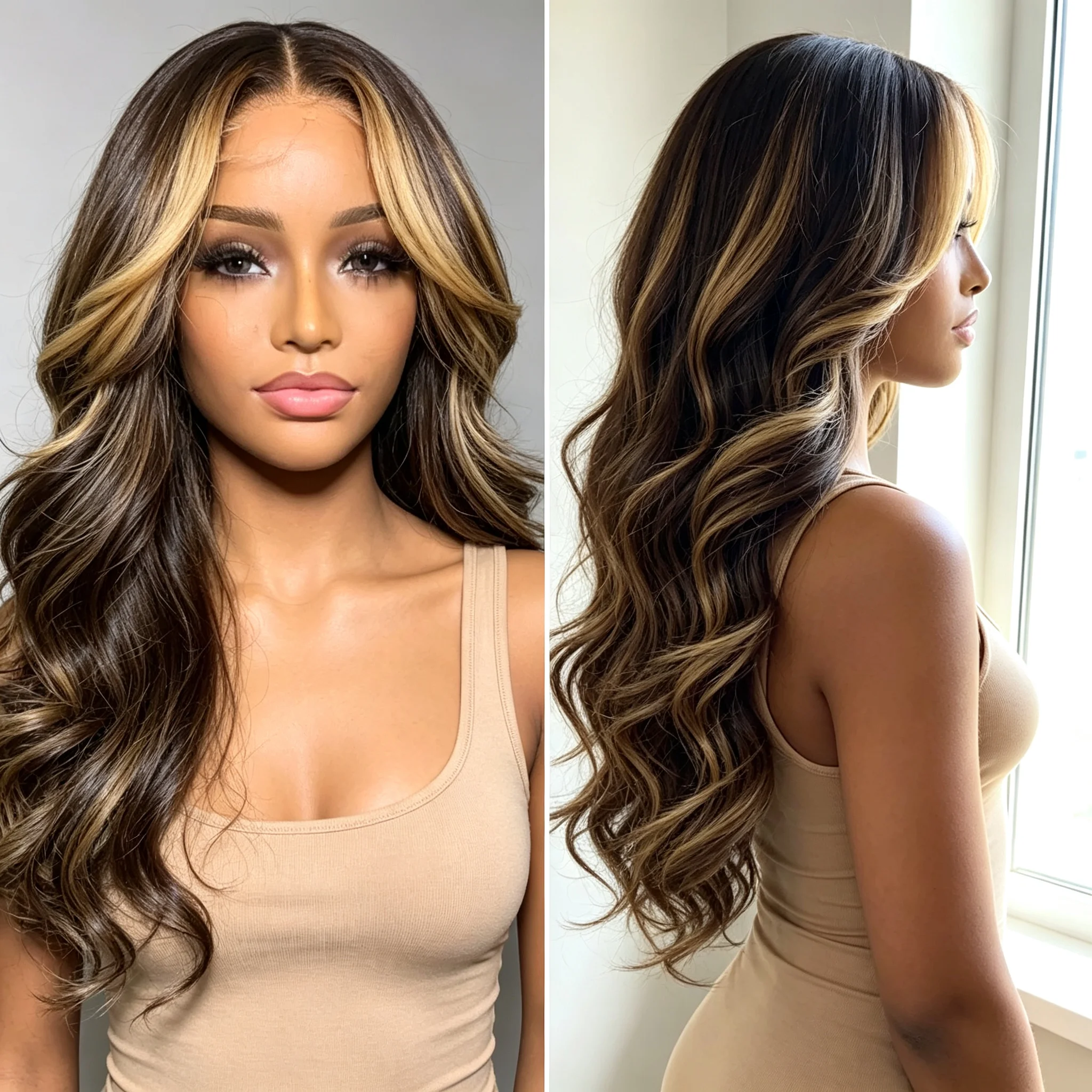 Brazilian Virgin Hair Honey Blonde P427 Body Wave Wigs 13x6 HD Lace Frontal 180 200 Density Breathable Lace Cap Minimal Shedding For Daily Wear