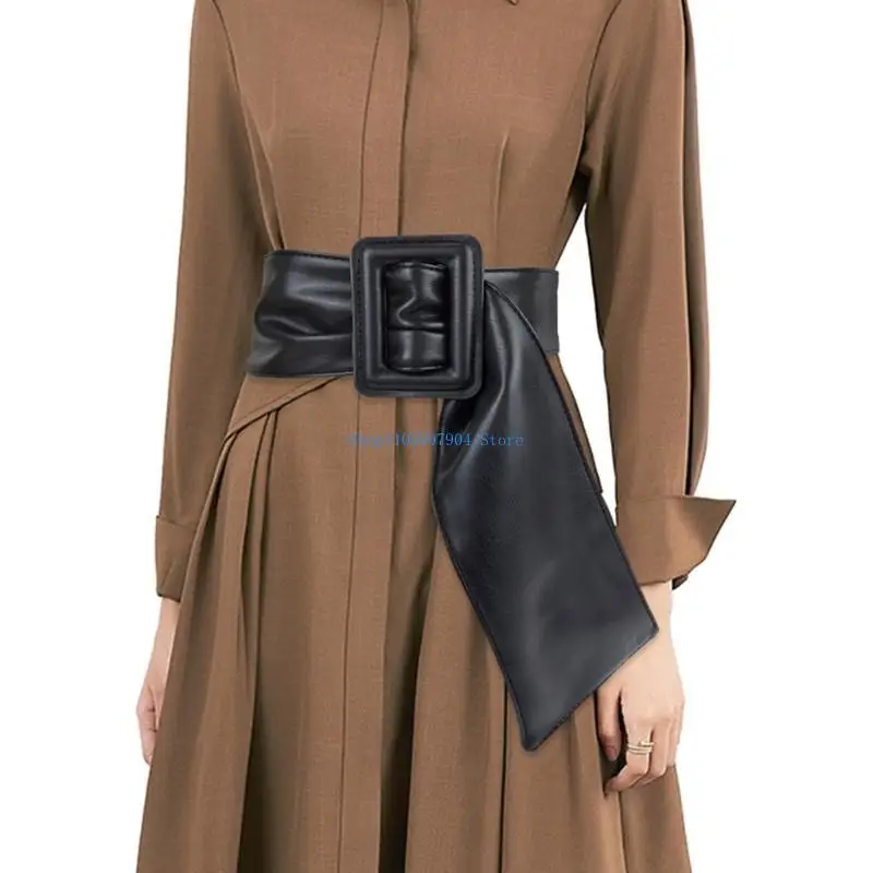 

N7YF Smooth Buckle Waist Belt for Women Ladies Underbust Corset Fashion Female Waist Belt with Oversize Buckle for Prom Party