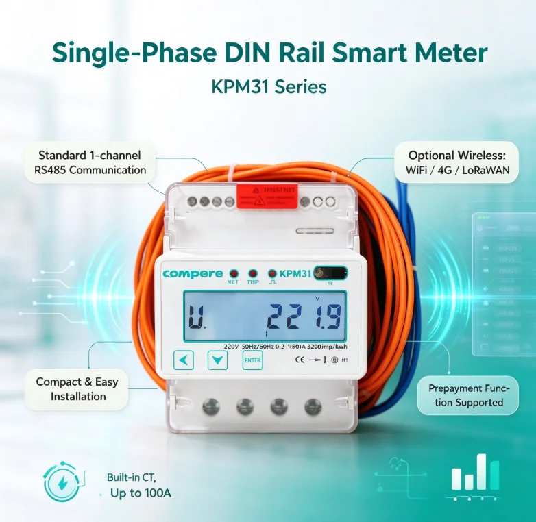 Prepay Postpay Smart Single Phase Electric WiFi Din Rail RS485 KWh Meter Submeter Bidirectional Energy Meter 0.5S Accuracy